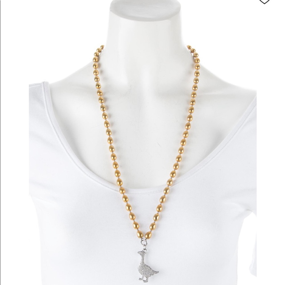 Moschino Golden Egg Crystal Duck Necklace